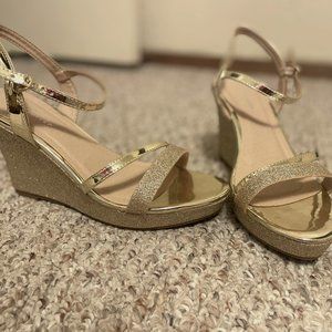 Gold Shimmer Metallic Wedge Shoes
